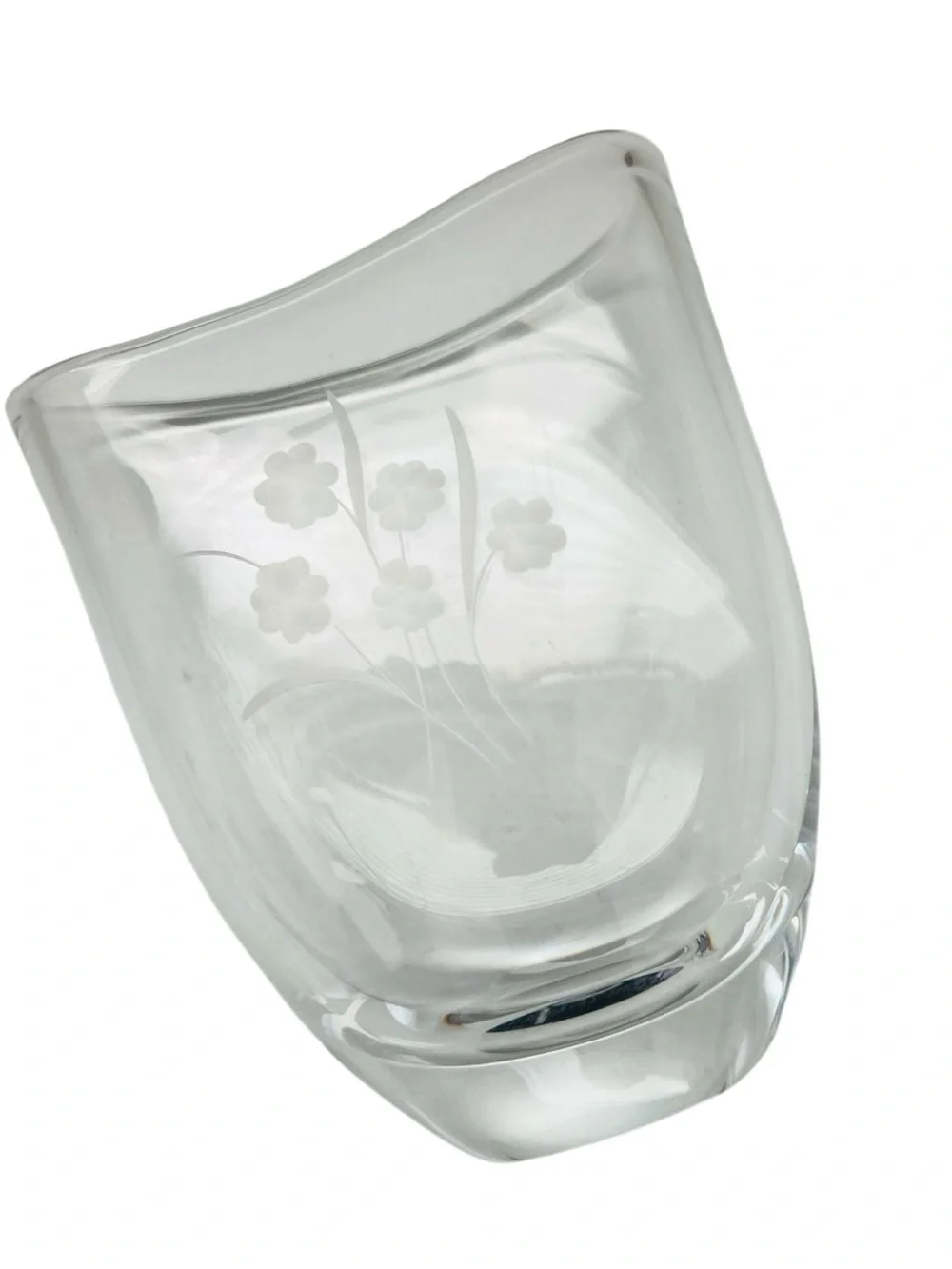 Vintage Orrefors Sweden Crystal Etched Flowers Signed Vase